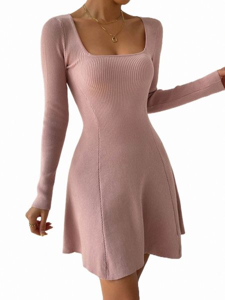 

women's sweaters square neck ribbed knit sweater dress f63x#, White;black