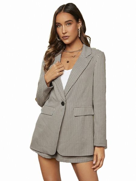 

women's two piece pants gingham single button blazer a0e3#, White