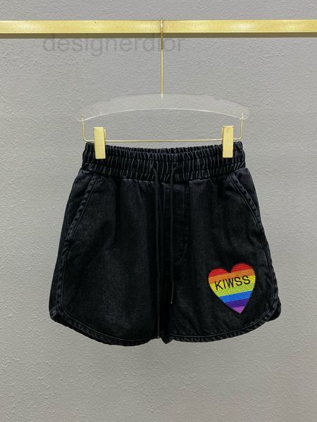 

women's jeans designer rainbow love letter embroidery elastic waist black jeans versatile slim fashion simple shorts 22 summer sts1, Blue