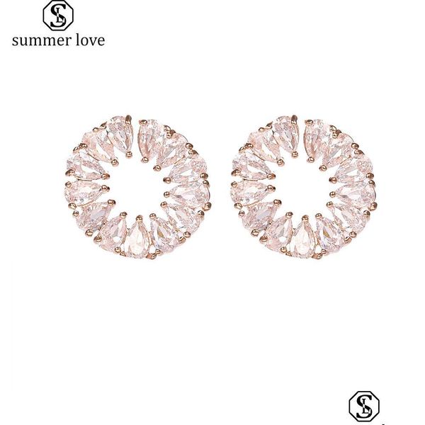 

stud new cubic zirconia round gemstone stud earrings for women girls bridal fashion evening party wedding jewelry gifts dro sexyhanz dhg75, Golden;silver