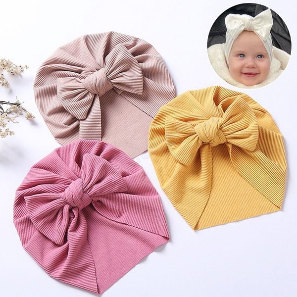 

new born beanie cap with bow cotton soft bowknot bonnet for baby girls turban hat newborn hospital warm hats cute headdress, Yellow