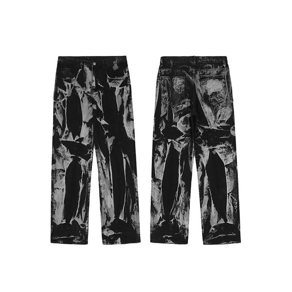 

men's jeans trendy american high street chain loose hip hop washed irregular gradient men clothes, Blue