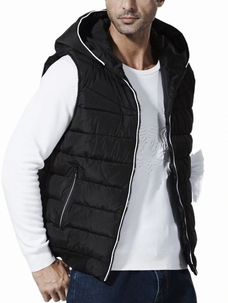 

men's down & parkas men 1pc piping trim hooded vest puffer coat n7kf#, Black