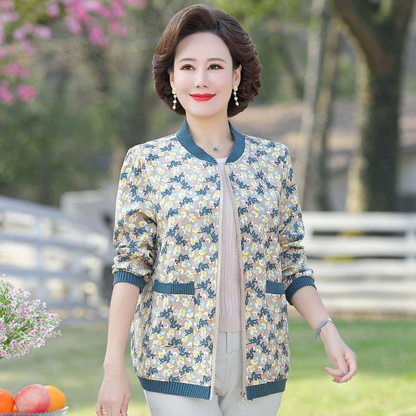 

women s jackets middle aged women short coat spring autumn mother jacket 5xl casual loose printed overcoat female basic w2688 220905, Black;brown