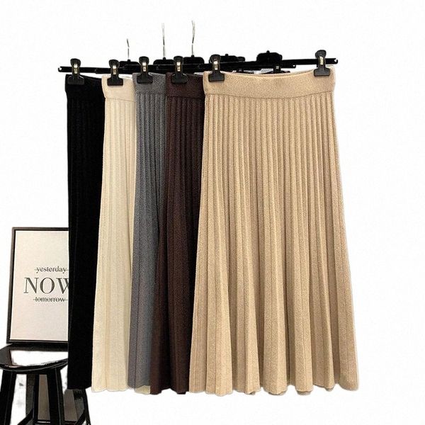 

skirts skirts women solid soft long female basic pleated maxi skirt bottom elegant a line sweater for girls j84h#, Black