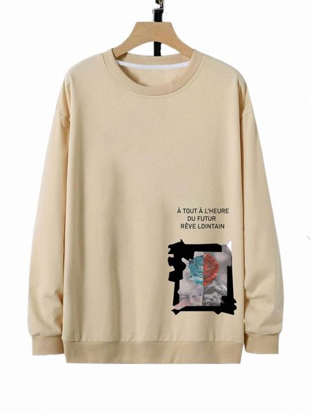 

men's hoodies & sweatshirts men rose and slogan graphic sweatshirt f66b#, Black