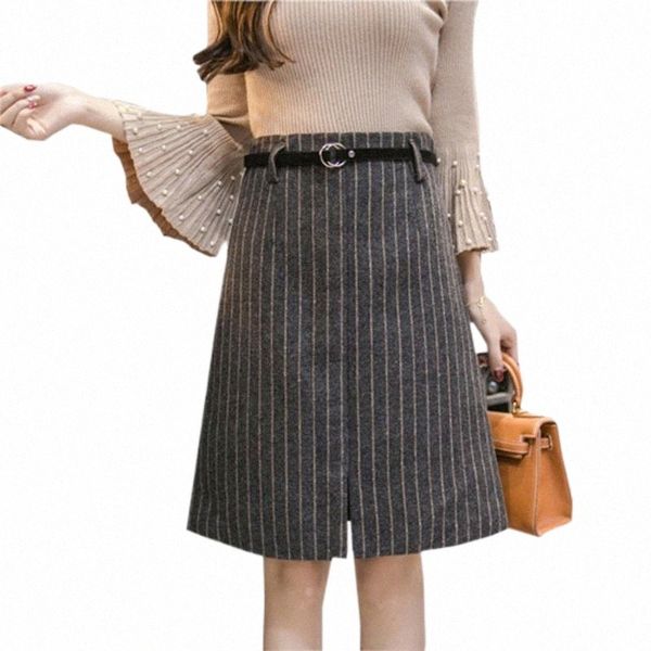

skirts skirts woolen women fashion high waist a line skirt spring autumn package hips striped casaul fp1587 860m#, Black