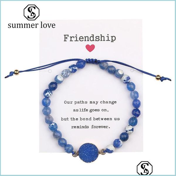 

beaded strands new arrival 6mm nature stone agate beads bracelet with friendship card for women adjustable druzy handmad carshop2006 dha74, Black
