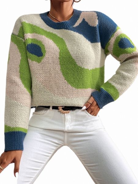 

women's sweaters graphic pattern drop shoulder sweater i9s5#, White;black