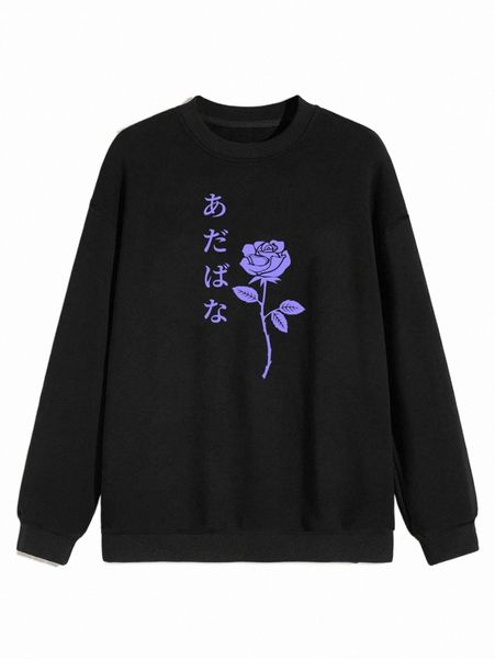 

men's hoodies & sweatshirts romwe guys floral print sweatshirt h6bu#, Black