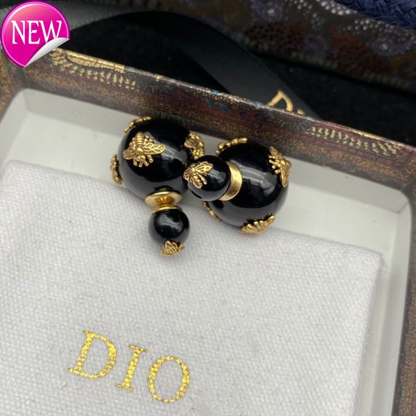 

luxury brand design earrings /d new bee black pearl earrings women's net red temperament light versatile cd, Golden;silver