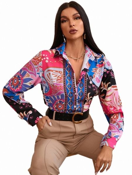 

women's blouses & shirts floral print button front shirt 74df#, White