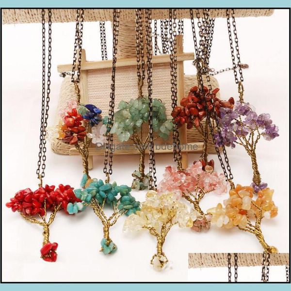 

pendant necklaces natural gemstone beads tree of life pendant amethyst rose crystal necklace gemstones chakra jewelry dr dhseller2010 dhd2h, Silver