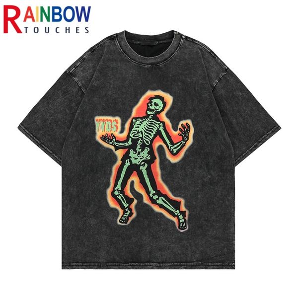

men's t shirts rainbowtouches washed t shirt vintage high street yyds skull graphic oversize anime t shirts street fashion hip hop 2209, White;black