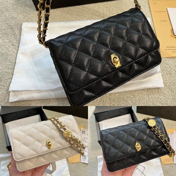 

22a black gold coin chain clutch bag embossed glossy calfskin underarm bags back litchi pattern opening closing knob strong wear resistance