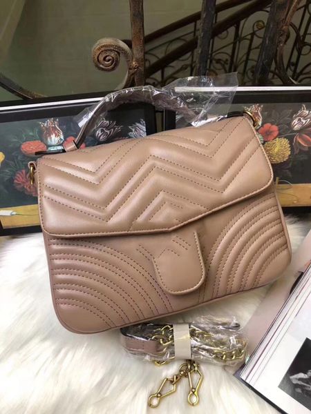 

women's fashion designers handbags shoulder bag crossbody tote purse handbag message bags classic #7736 gold chain size 26cm khaki