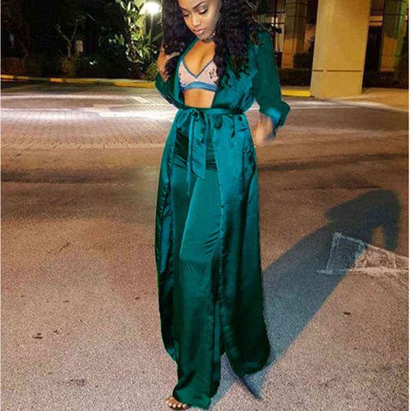 

women's two piece pants anjamanor satin silk club two piece set party outfits long sleeve cardigan wide leg pants matching sets d37-ah0, White