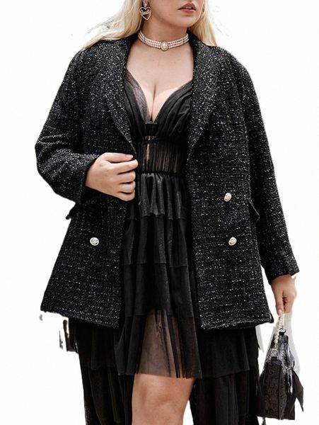 

plus size outerwear & coats plus shawl collar double breasted blazer b5ao#, Black
