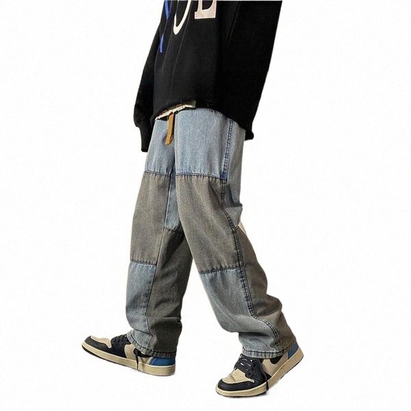 

men's jeans men's jeans straight male korean version loose solid color casual harem pants clothing full-length sports denim l6cc#, Blue