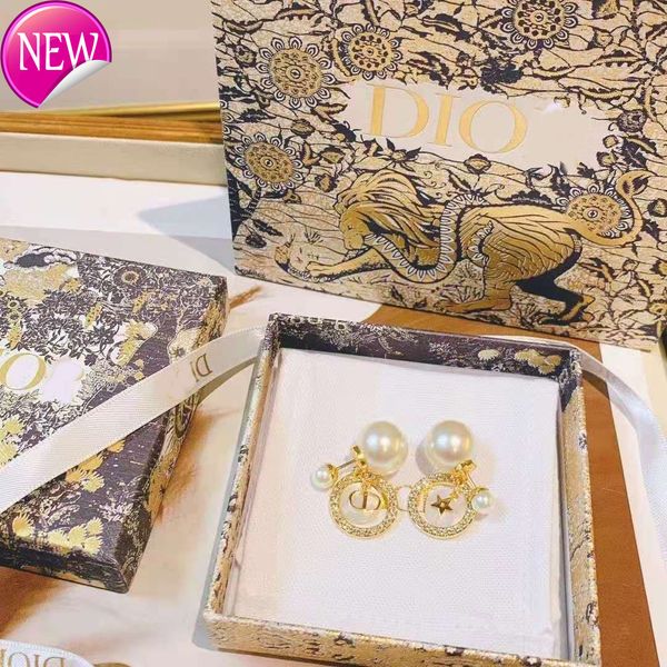 

luxury brand design earrings d family's new fashion pearl studded earrings women's net red letter, Golden;silver