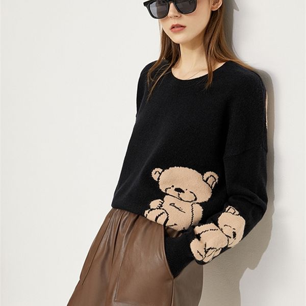 

womens sweaters amii minimalism sweater for women fashion bear printed loose autumn winter knitted oneck pullover female clothes 12175229 2, White;black