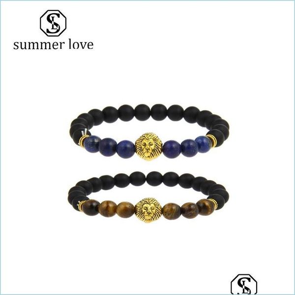 

beaded strands arrival 8mm matte black beads bracelet for women men handmade tiger eye lion head charm fashion jewelry gif newdhdhiha