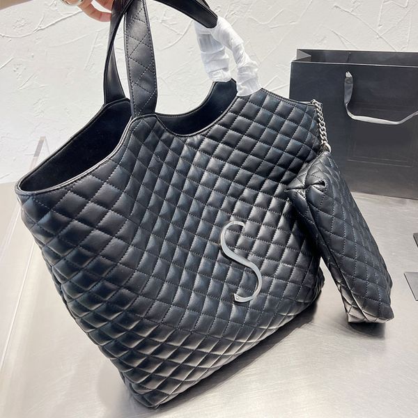 

quilted large tote bags designer women handbags denim shop bags genuine leather shoulder bag purse fashion letter silver hardware beach tote