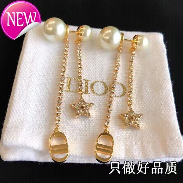 

luxury brand design earrings d home / di tassel size pearl cd earrings simple temperament advanced sense pearl star pig nose, Golden;silver