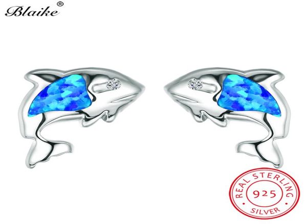 

blaike ocean blue fire opal stud earrings for women 925 sterling silver lov, Golden;silver