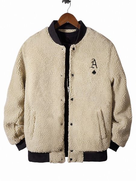 

men's jackets men playing card embroidery teddy bomber jacket z2dr#, Black;brown