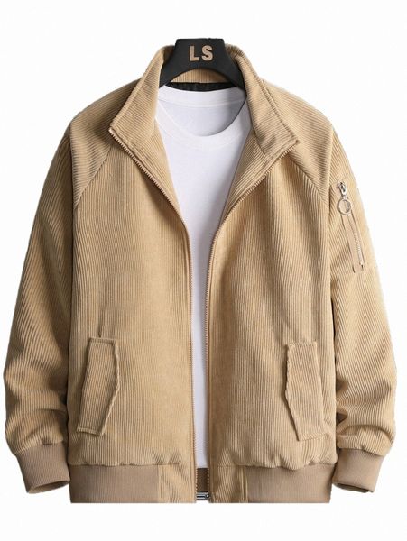 

men's jackets men zip up raglan sleeve corduroy jacket without tee y76q#, Black;brown