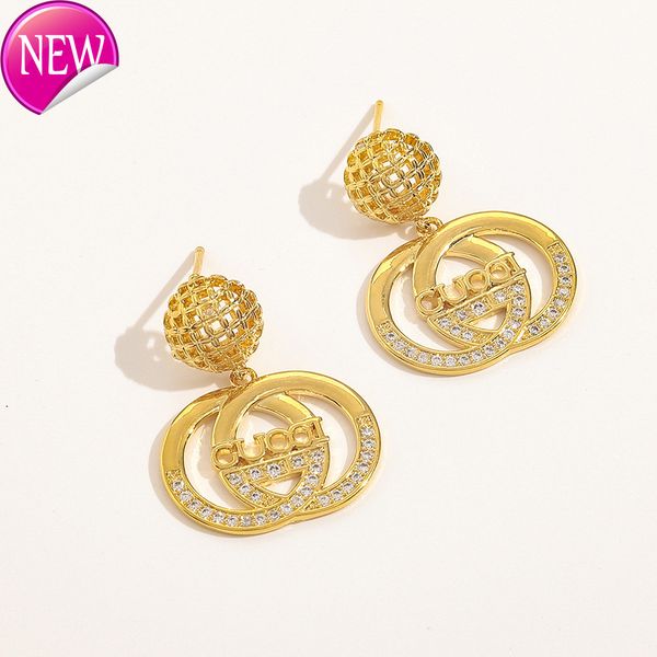 

luxury brand design earrins 925 silver needle family ancient earrins copper inlaid zircon real old electroplatin earrins fashion hollow lett, Golden;silver