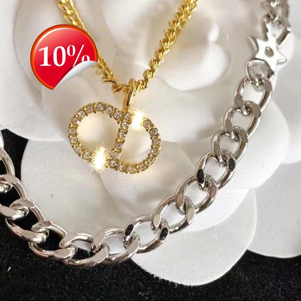 

luxury design women's necklace d family / di family's new net red double-layer two-color fashion gold and silver letter cd diamond