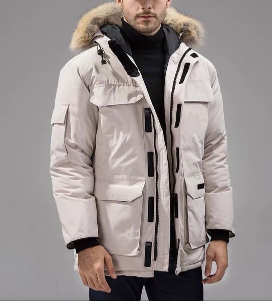 

designer luxury goosie down jacket fur ruff men cg winter fit warm canadas men white goosing coat exterior pockets zipper stretch rib cuff t, Black