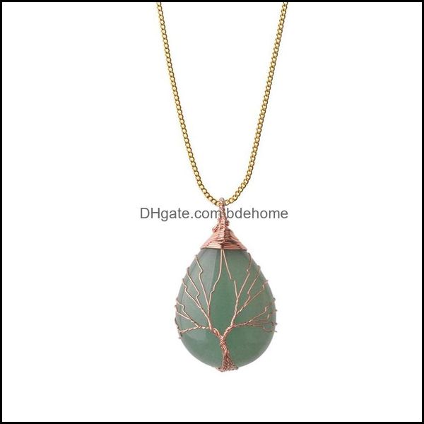 

pendant necklaces tree of life wire wrap water drop necklace pendant natural gem stone diy jewelry making delivery 2021 n dhseller2010 dhmlb, Silver