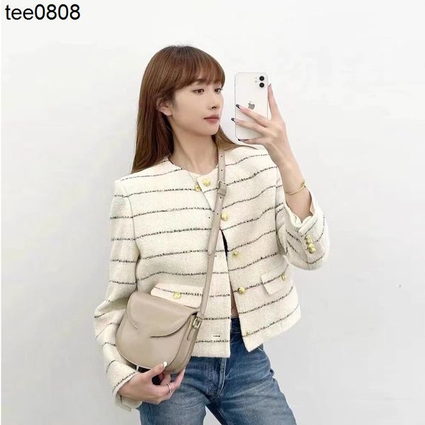 

celinss jacket shenzhen high-quality goods loose and small fragrance style textured wool tweed stripe coat high-class celebrities new style, Black;brown