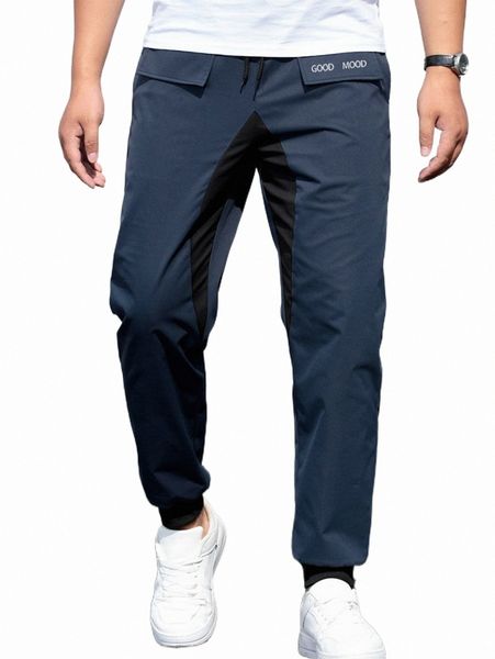 

men's pants men letter flap detail drawstring waist pants r6qh#, Black