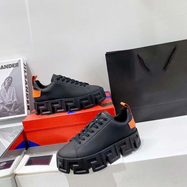 

designer greca labyrinth shoes casual sneakers thick-soled mens shoes leather calfskin platform shoe fashion trainers increased thick 20, Black