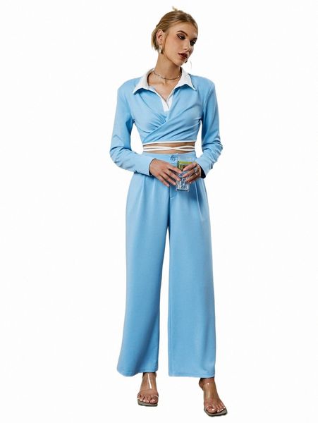 

two piece dress sollinarry tie back crop & wide leg pants t8jd#, White