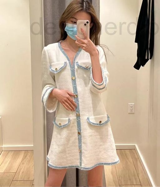 

casual dresses designer french style s family's new dress in spring and summer of 22 years small fragrance tweed 7 / 8 sleeve short pul, Black;gray