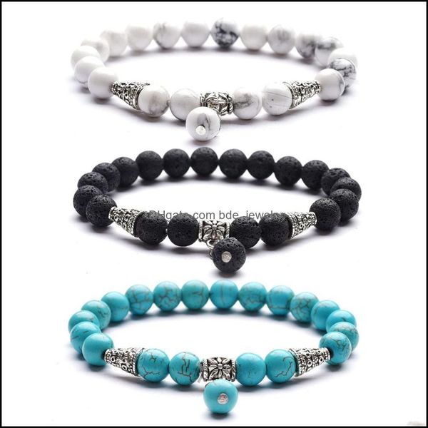 

beaded strands selling ladies men 8mm lava logan diffuser bracelet charm cone alloy natural stone yoga bead jewelr dhseller2010 dha7h, Black