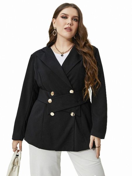 

plus size outerwear & coats plus double breasted blazer 770p#, Black