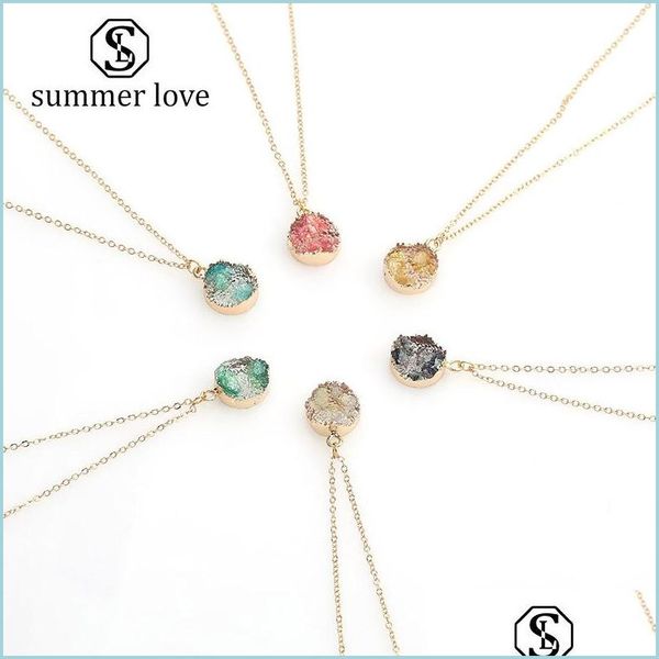 

pendant necklaces new fashion resin druzy stone pendant necklace for women handmade clavicle chain gold plating necklaces pa sexyhanz dh8y5, Silver