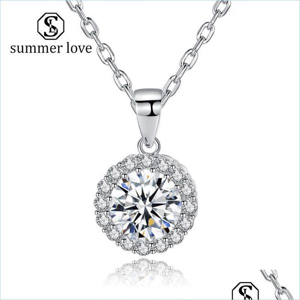 

pendant necklaces 18k gold plated round cut micro cz pendant necklace cubic zirconia halo cluster chain lovers day solitaire sexyhanz dhf5e, Silver