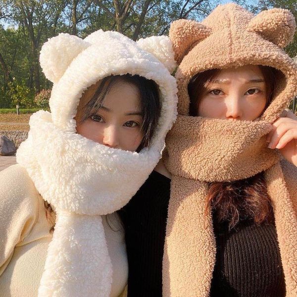 

scarves winter women novelty caps warm cute bear ear hat casual plush hat scarf gloves set casual solid fleece women caps, Blue;gray