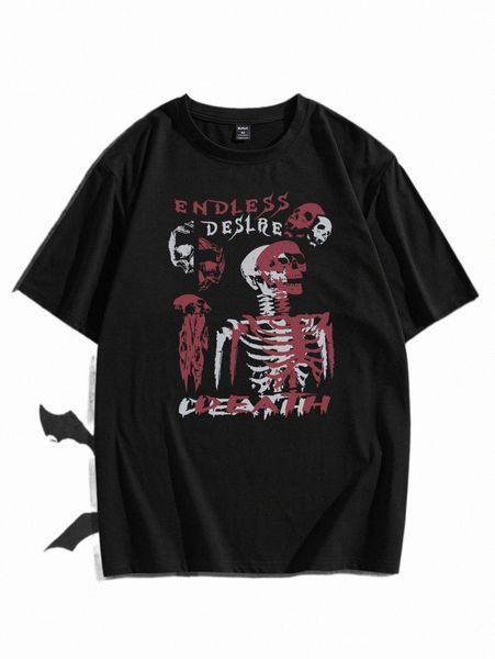 

men's t-shirts romwe guys skeleton & letter graphic tee p14y#, White;black