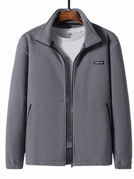 

men's jackets men 1pc patch detail zip up fleece jacket 58ay#, Black;brown