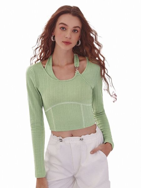 

women's t-shirt mod 2 in 1 ribbed tee 2022 new 49c4#, White