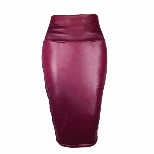

skirts skirts women multicolor 2022 skirt for lady pu leather hip pencil midi autumn winter i08p#, Black