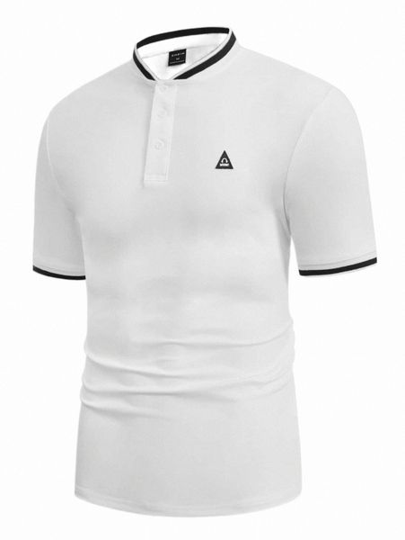 

men's polos men geo print contrast trim polo shirt d8kc#, White;black